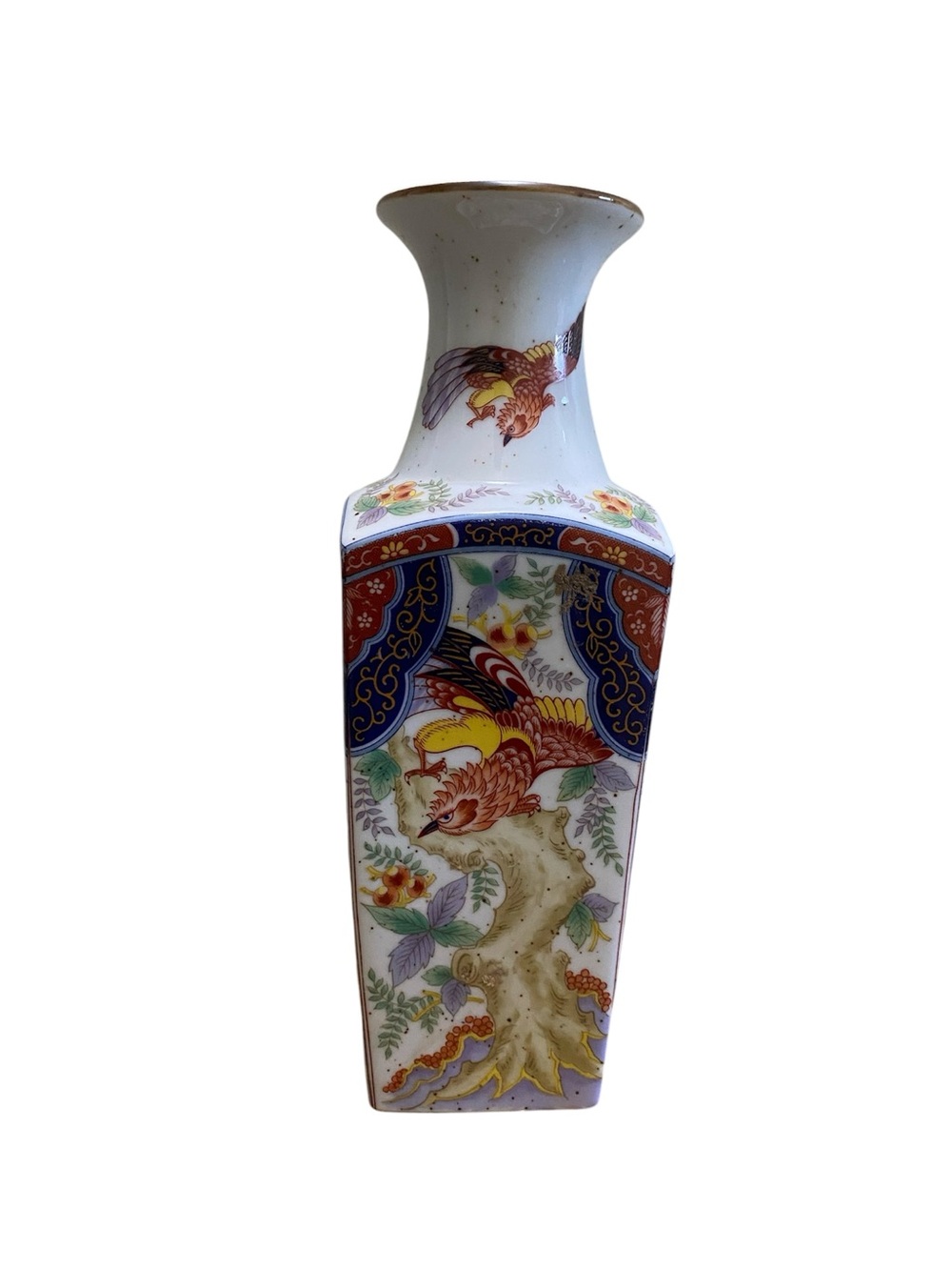 Vtg Imari Hand-Painted Porcelain Bird Motif Vase Oriental signed Jardiner Japan